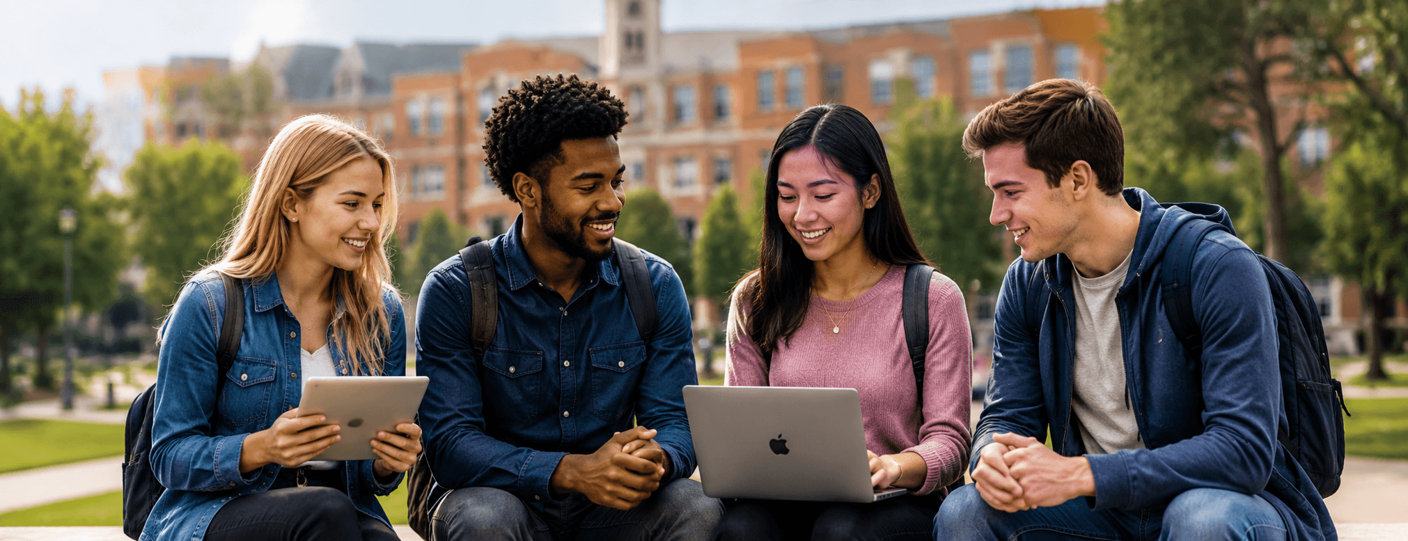 Students collaborating on campus