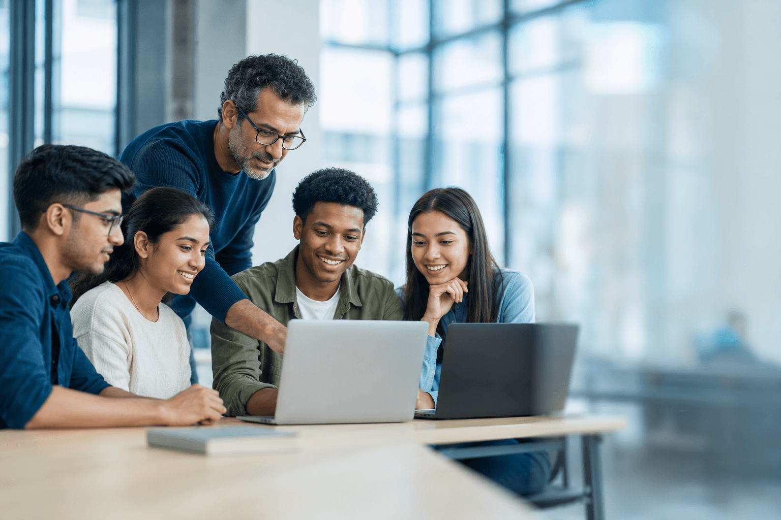 Students collaborating on campus